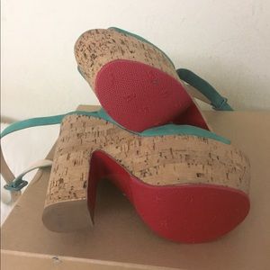 Christian Louboutin Teal Chunky Heels authentic 38